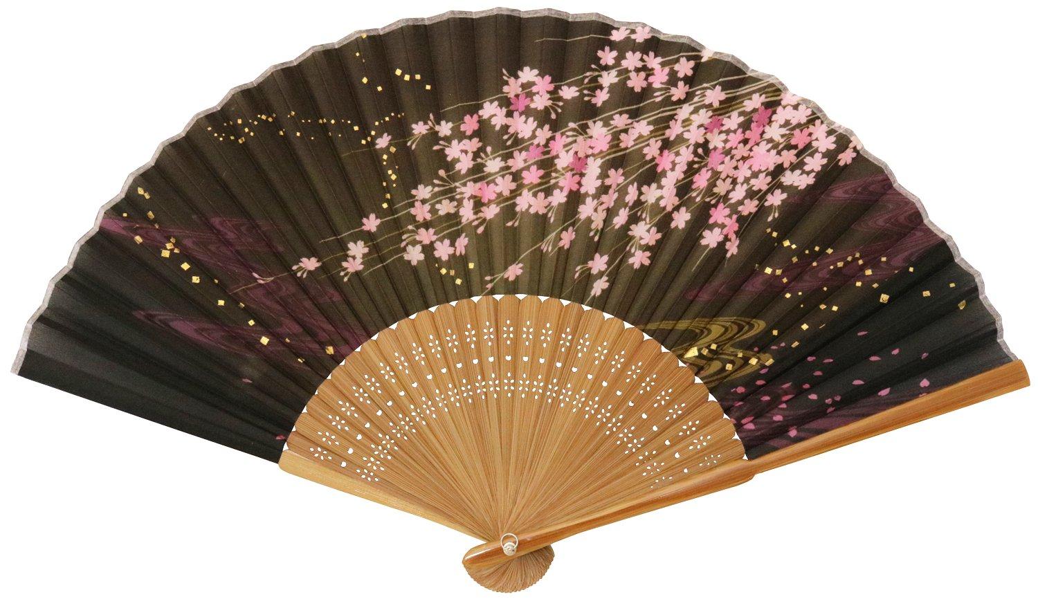 Matsumi Koge Folding Cherry 131016 Asahi-o Fan, Blossom, Black-Brown, чёрный