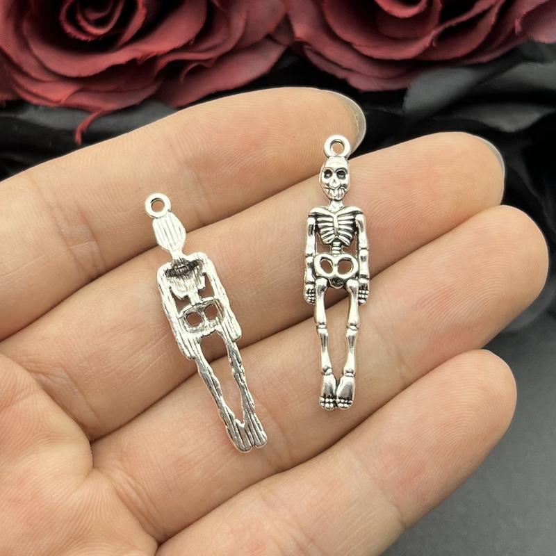 12pcs Charms Skull Skeleton Man 39x9mm Antique Silver Color Plated Pendants Making DIY Handmade Tibetan Finding Jewelry