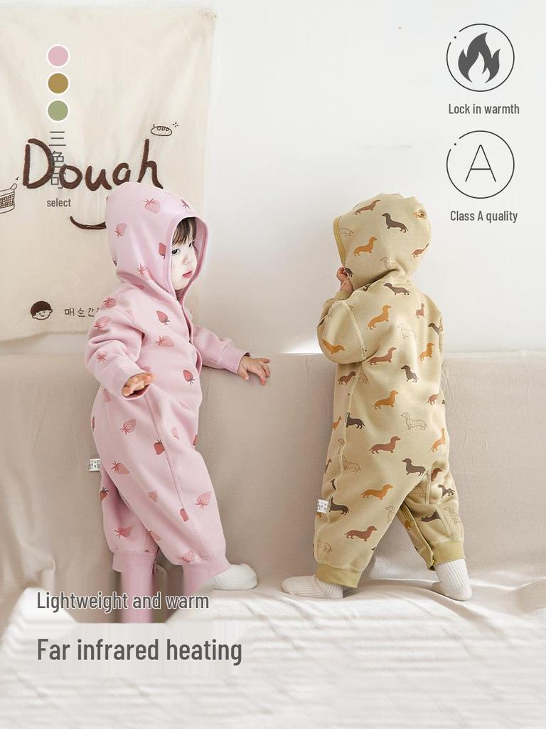 Newborn Warm Hooded Baby Jumpsuit for Autumn/Winter - Boys & Girls Crawling Romper