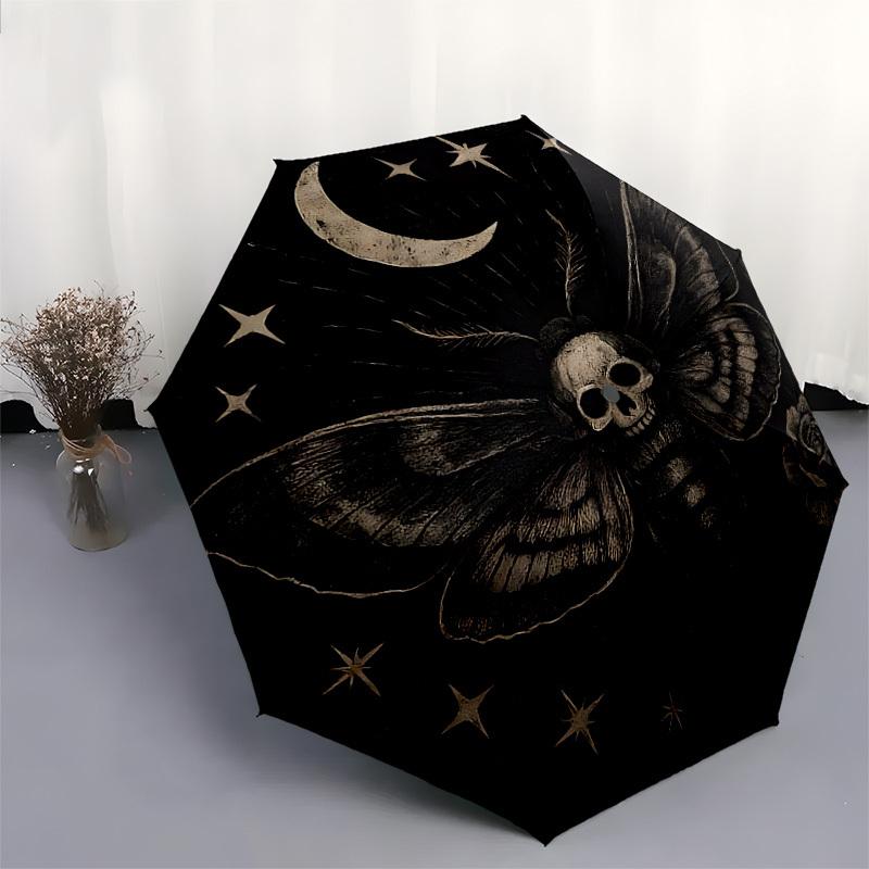 1pc Mystical Moth with Skull Umbrella with Plastic Handle,Suitable for All Seasons Home Travel Outdoor UmbrellaDD1339