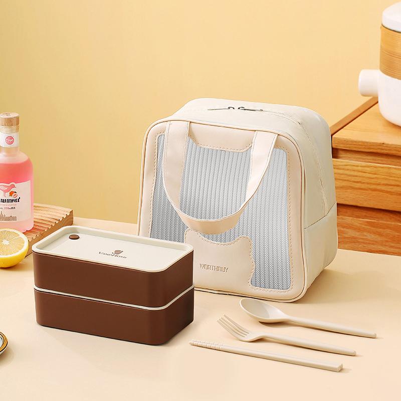 MeyJig Two-Layer Lunch Box with Tableware Microwave Bento Box Suit for Kid Adult Food Container