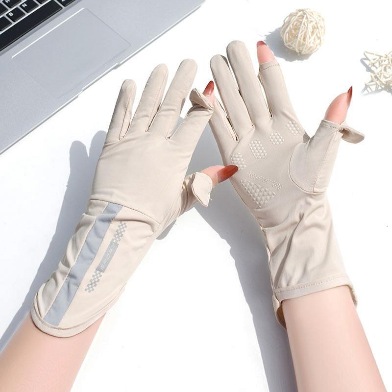 Women Summer New Thin Ice Silk Anti UV Exposed Finger Touch Screen Non Slip Mid Long Breathable Sun Protection Driving Gloves