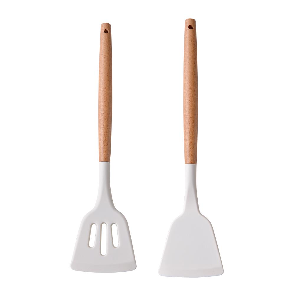 11-Piece Set: Silicone Kitchen Utensils with Lightweight Wooden Handles - Spatulas and Spoons