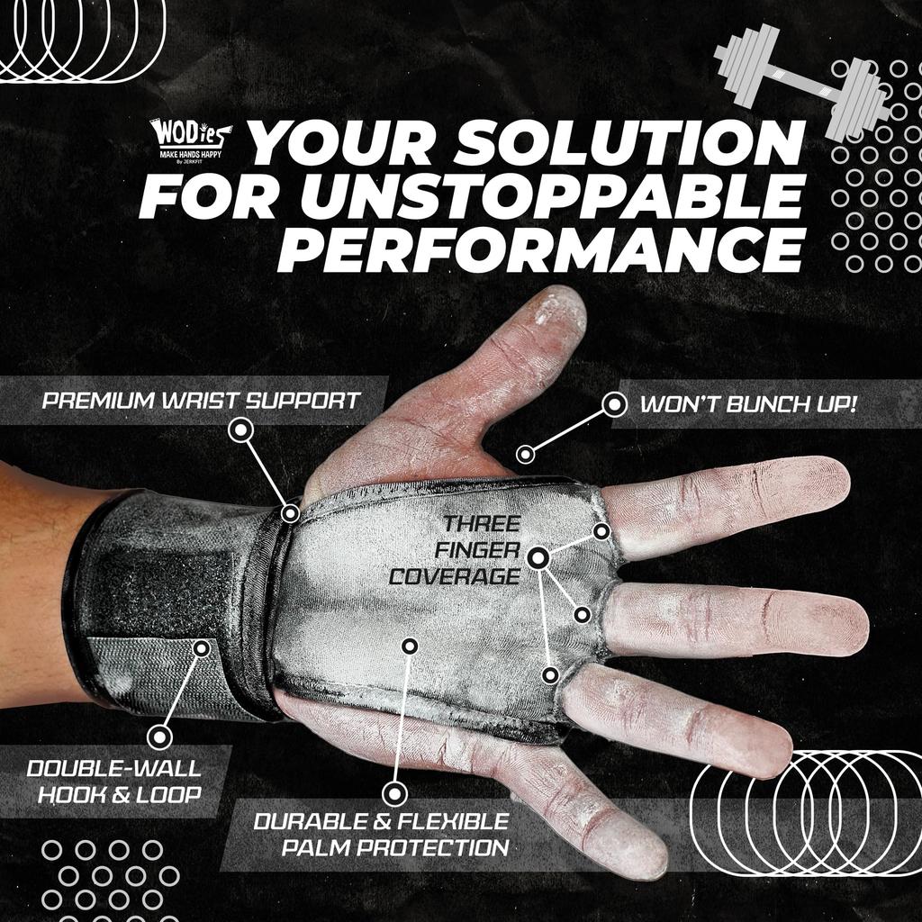 JerkFit WODies Crossfit Wrist Wraps and Palm Protectors Small Black Gloves,