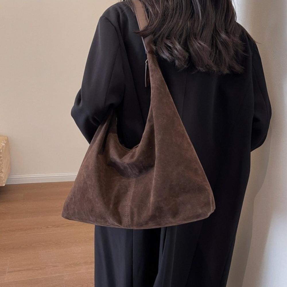 Women Suede Shoulder Bag with Zipper Hobo Bags Large Capacity Handbag Slouchy Bag Commuter Travel Bag Purses and Handbags