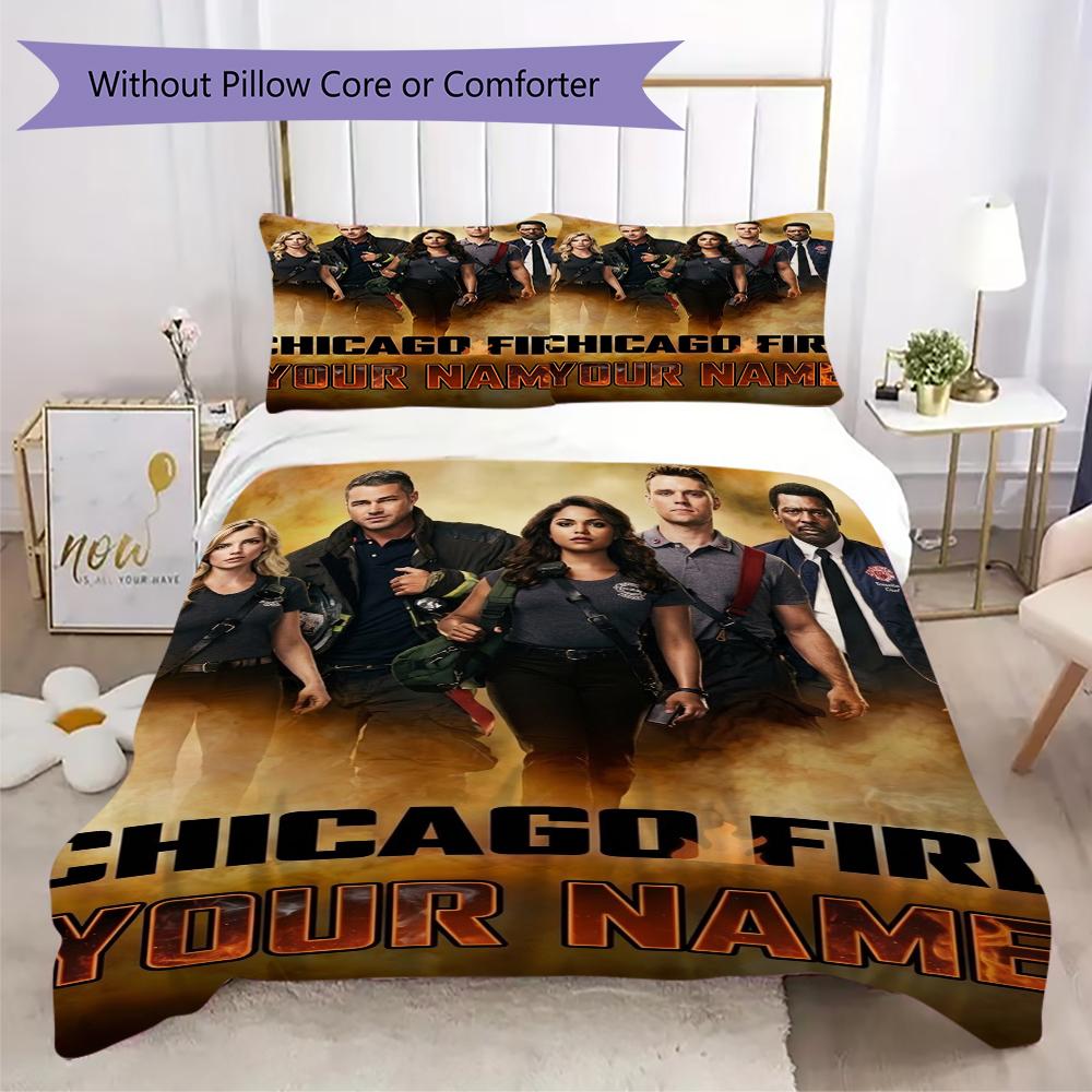 Custom Name Chicago Fire Pattern Bedding uilt Set uilt Cover Pillowcase Home Decoration Birthday Gift (1*duvet cover+2*pillowcase without core)