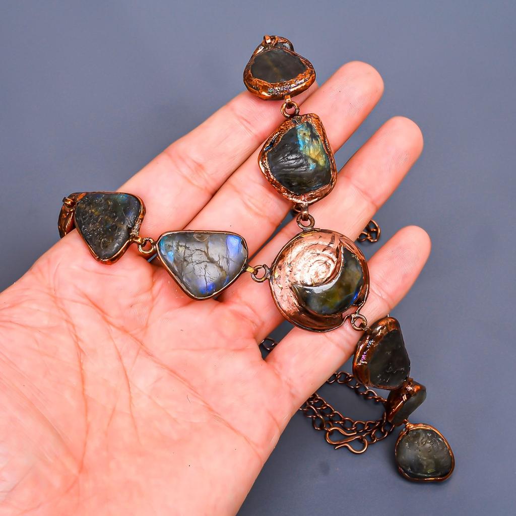 Labradorite Gemstone Copper Boho Chain Artisan Best Friend Gift Necklace Jewelry V-16
