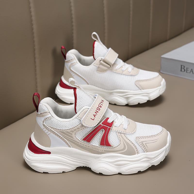 

Детская мода Four Seasons Дышащая повседневная обувь для детей Бег Спорт Студенты Девочки Трендовые удобные кроссовки для спортзала 28 красный/бежевый