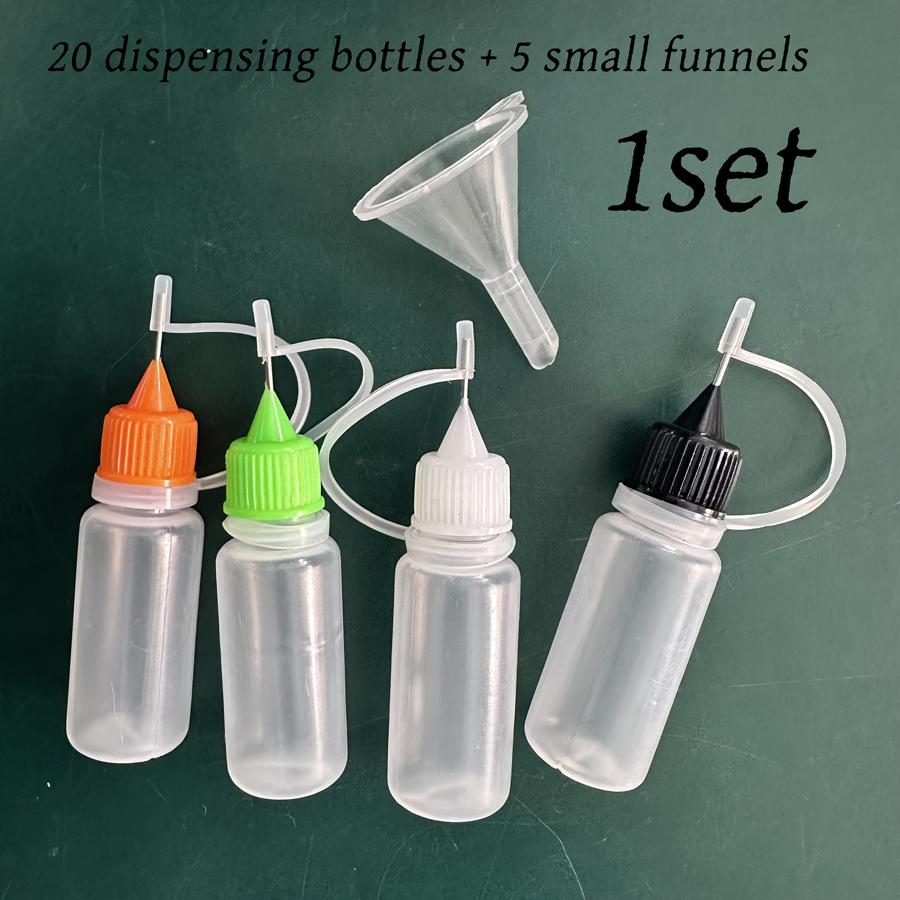 

20-piece translucent plastic bottle with 5 funnels, for quilting DIY crafts, multi-colored caps. L