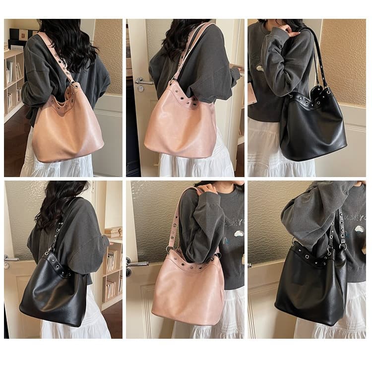 Rivet Decorative Large-capacity Bucket Bag Women's Shoulder Bag