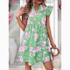 Spring Summer Ruffled Sleeve V-Neck Sexy Dress Women Loose Waist Printed Floral Short Dress Woman Fashion Vintage Elegant Casual Dresses 24515