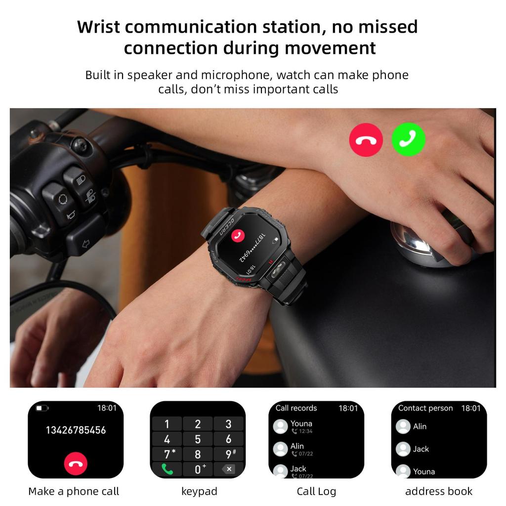 LOKMAT Ocean GT Wasserdichte Robuste Outdoor Smartwatch Taschenlampe Uhr Unisex Fitness Tracker Touchscreen Herzfrequenzmesser