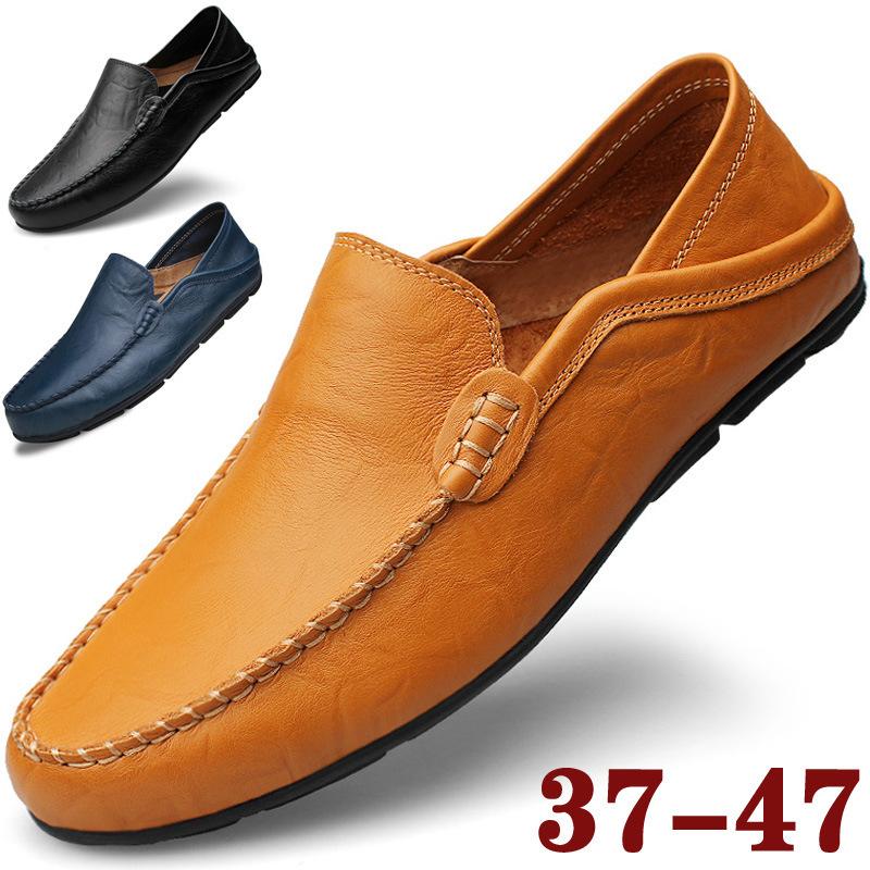 20138 Doudou Men's Leather Shoes Flat-soled Large-size Casual Shoes Men's Fashion Outdoor Business Casual Cowhide Men's Shoes