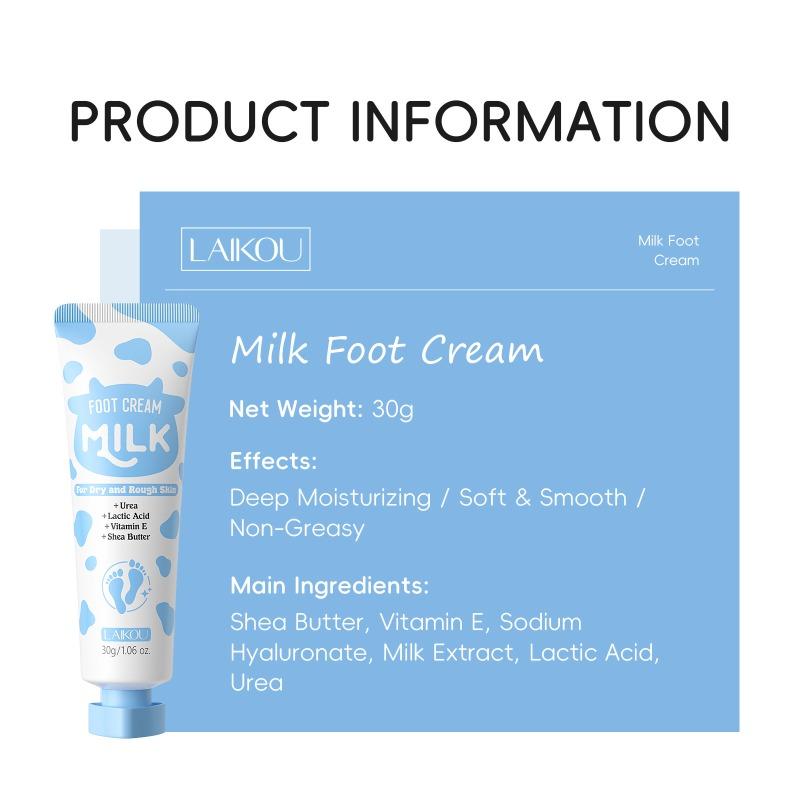 LAIKOU Milk Foot Cream 30g - Deep Moisturizing Foot Cream with Urea & Shea Butter for Dry, Cracked Heels and Rough Feet