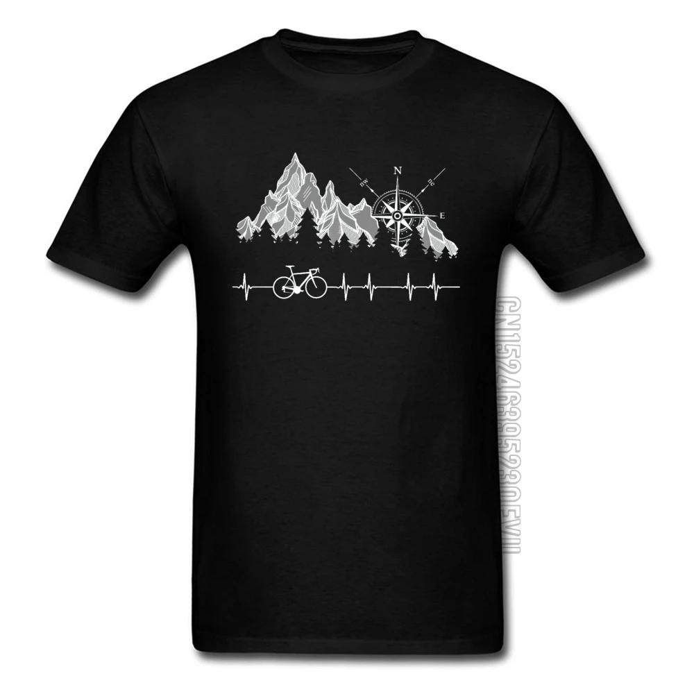 Cycle Life Heartbeat Biker Tshirt Mountain Forest Hiking Printed Tops & Tees Compass Bike Casual Funny T-shirts 100% Cotton
