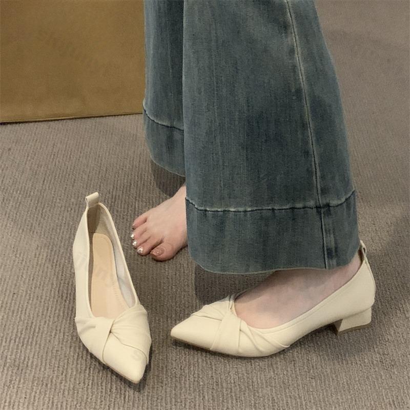Pointed Toe Women's Shoes 2025 New Medium Heel Pumps Wrinkled Comfort High Heels Chunky Heel Elegant Party Women's Shoes