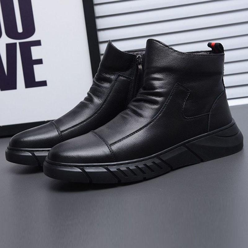 Boots Spring and Autumn Leather Breathable High-top Casual Leather Shoes Men's Business British Style Leather Boots