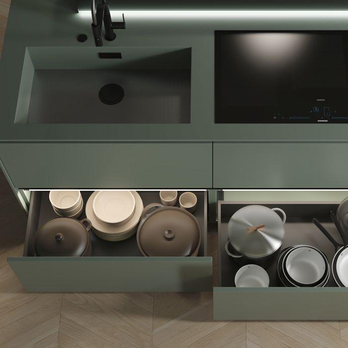 Emuca Vertex External Drawer with 3D Adjustments Height 178mm, 40kg, Depth 500mm, Steel, Anthracite Grey