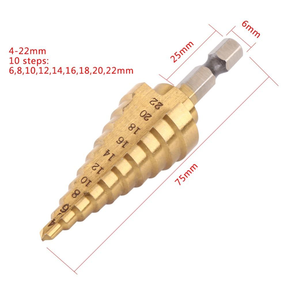 Titanium Coated Hole Cutter Hex Shank Power Tools Durable Step Drill Bit  Metal