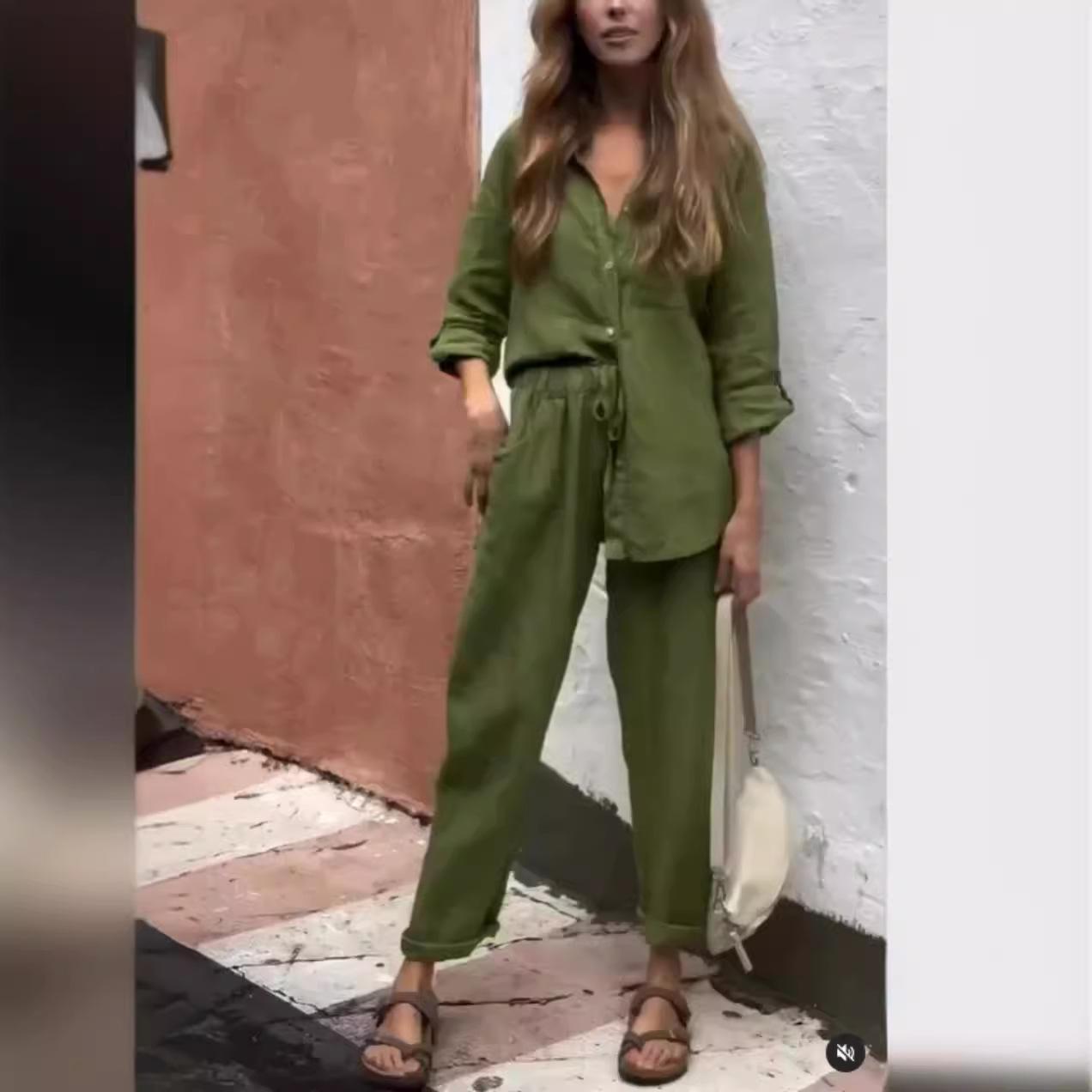 

Комплекты из двух предметов для женщин, весна-осень, повседневные, простые, с длинным рукавом, с карманами, комплекты из двух предметов, модные, свободные, офисные рубашки, костюмы, наряды XXXXXL темно-зеленого