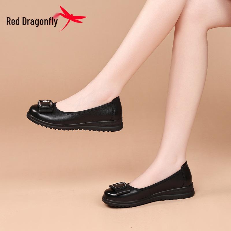 Red Dragonfly Women's Slip-On Summer Flat Leather Shoes - Soft Sole Casual Style