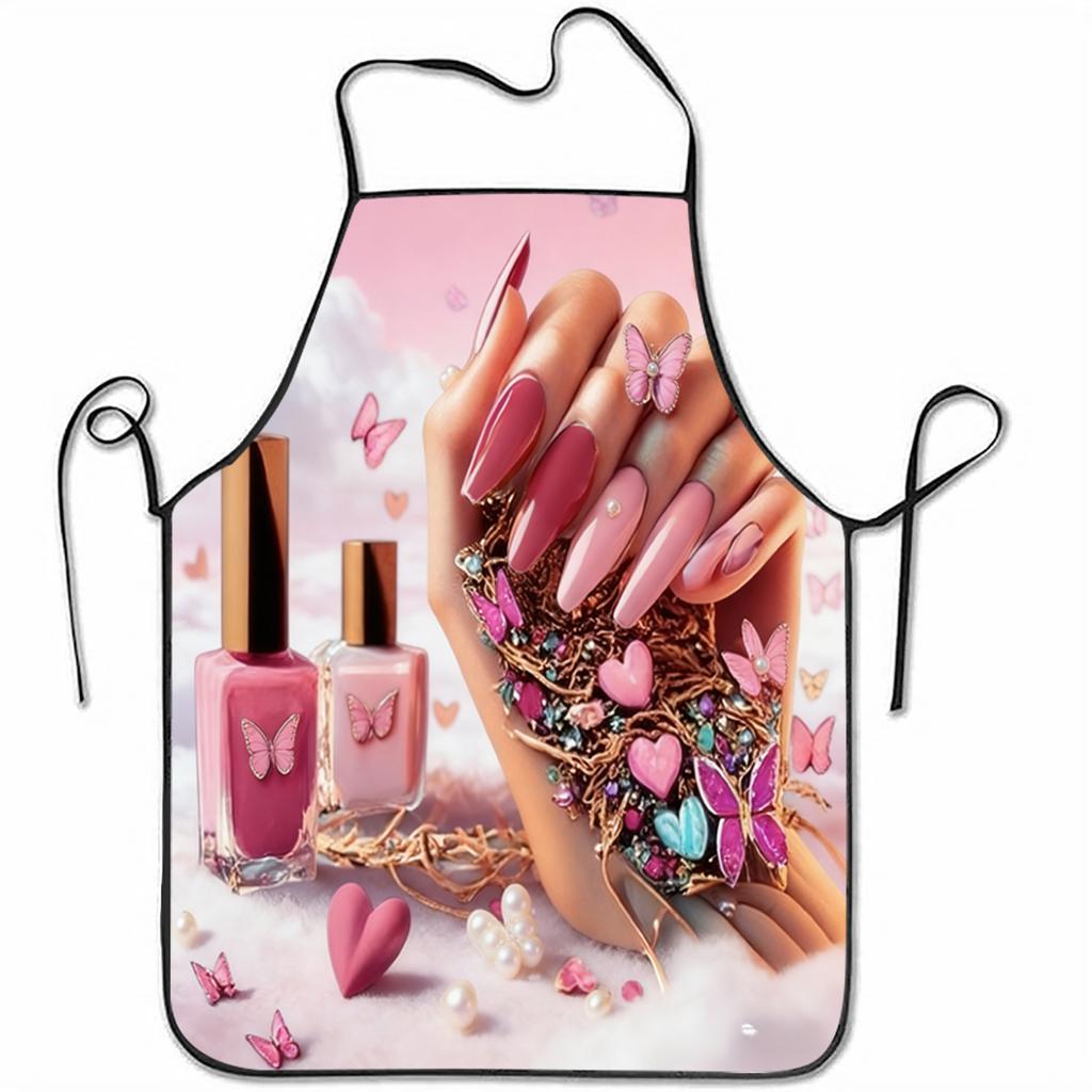 Nail Art Butterfly Print Apron, 1-Piece, Unisex Apron, Home Kitchen Baking & Household Use
