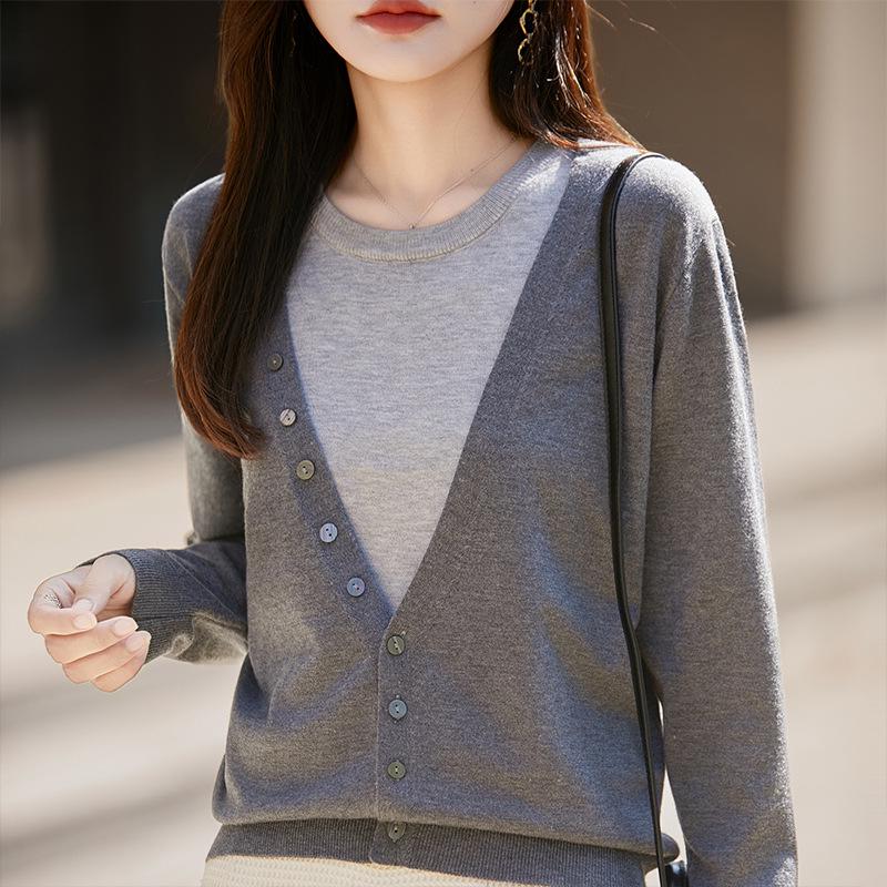 New European & American Two-Piece Wool Blend Cardigan & Base Layer Knit Set for Women - Autumn/Winter Trendy Fashion