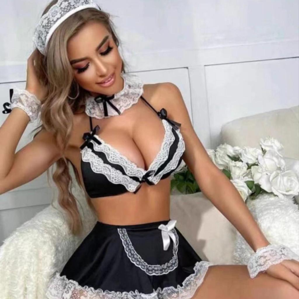 European & American Sexy Maid Role Play Lingerie Set with Mini Skirt