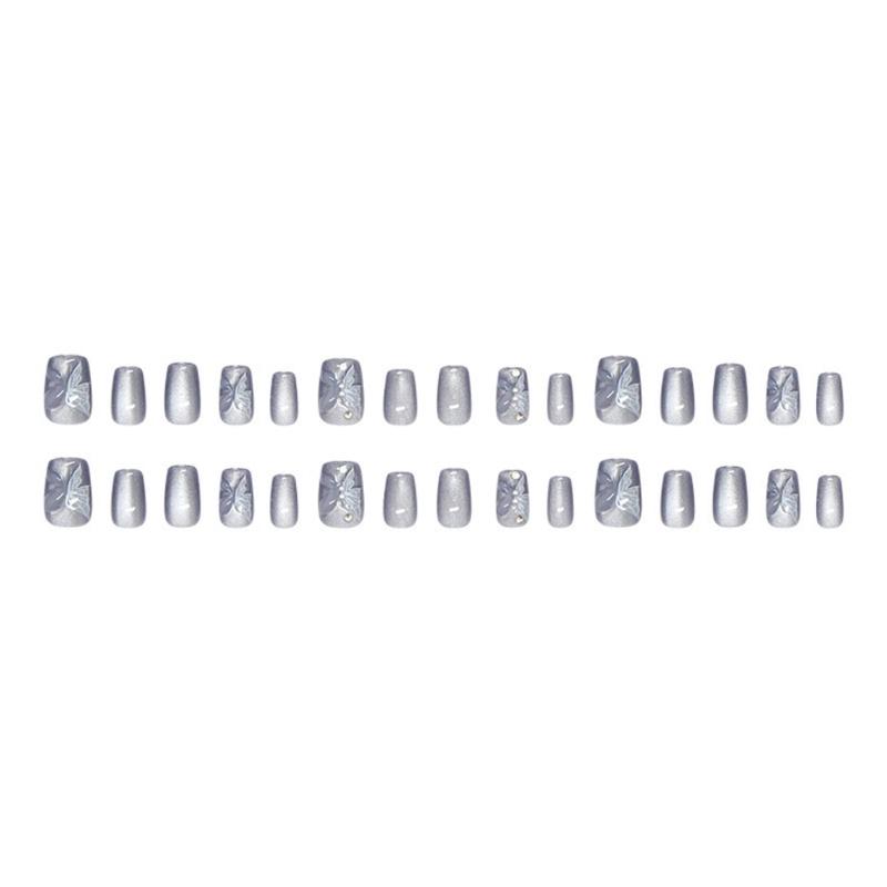 30 Piezas Mariposa 3D Uñas Postizas Ojo de Gato Cobertura Completa Uñas Adhesivas Dulces Uñas Artificiales Brillantes Uñas Postizas para Mujer