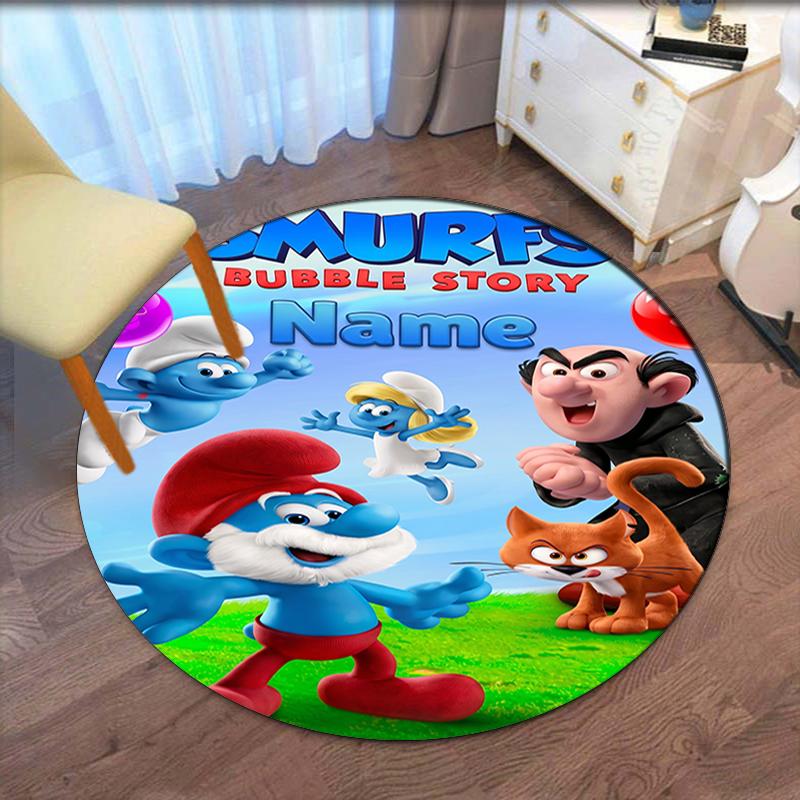 Custom Name The Smurfs Printed Round Rug Carpet Chair Rug Area Rug Entryway Doormats,for Office Chair Living Room Bedroom Kitchen Room.