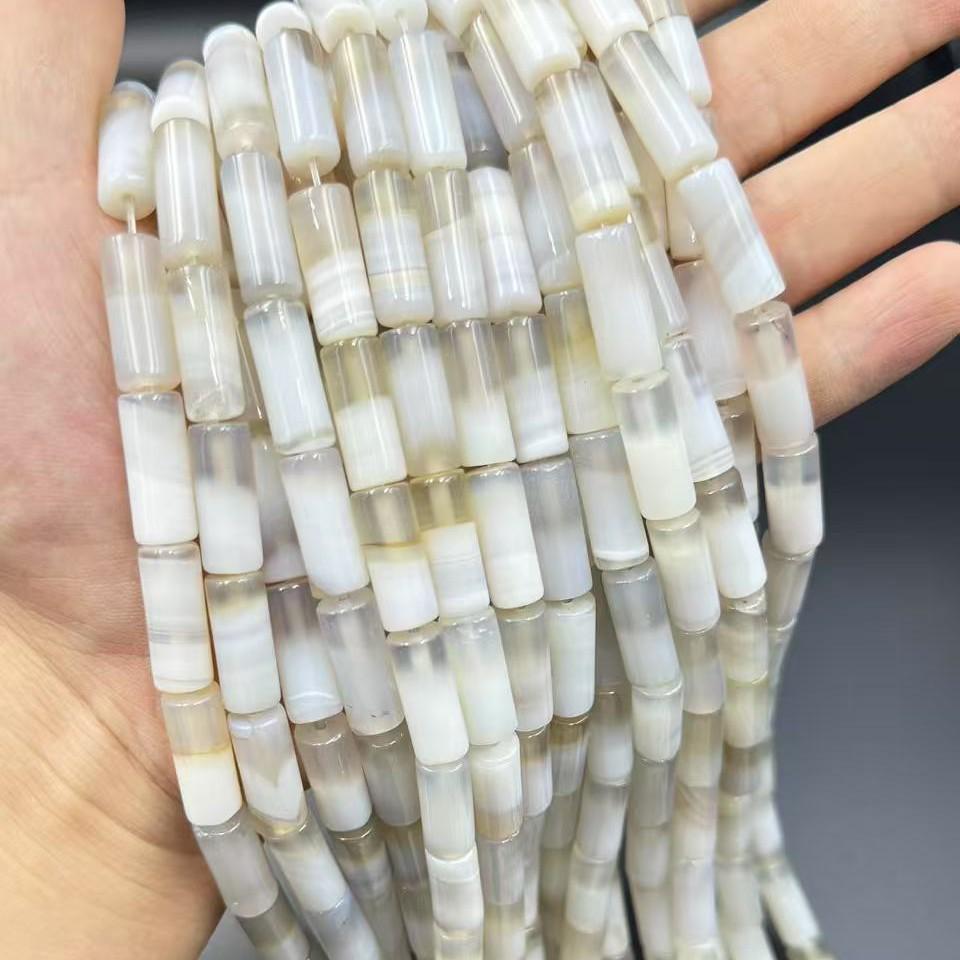 8x20mm Striped Agate White Coffee Cylindrical Barrel Beads for DIY Jewelry Accessories