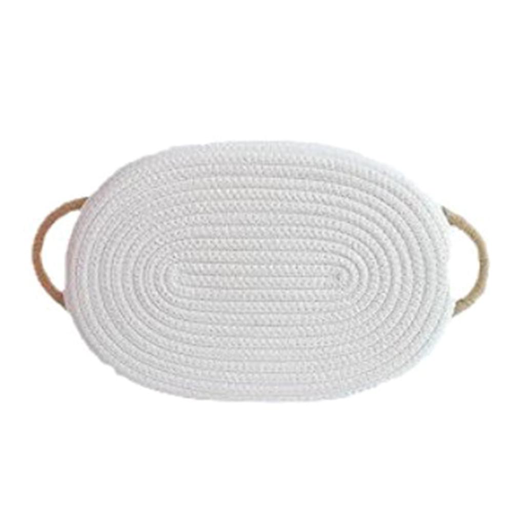 Cesto Decorativo in Corda di Cotone Bianco con Manico per Organizzazione Articoli da Scrivania Risparmio di Spazio Cesto per Snack