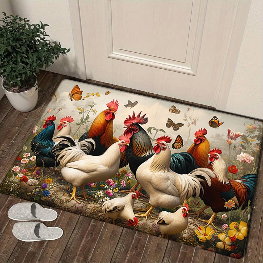 1pc Country-style Large Rooster Doormat Rural Farmhouse-style Suitable Home Decoration Entrance Non-slip Mat Kitchen Carpet