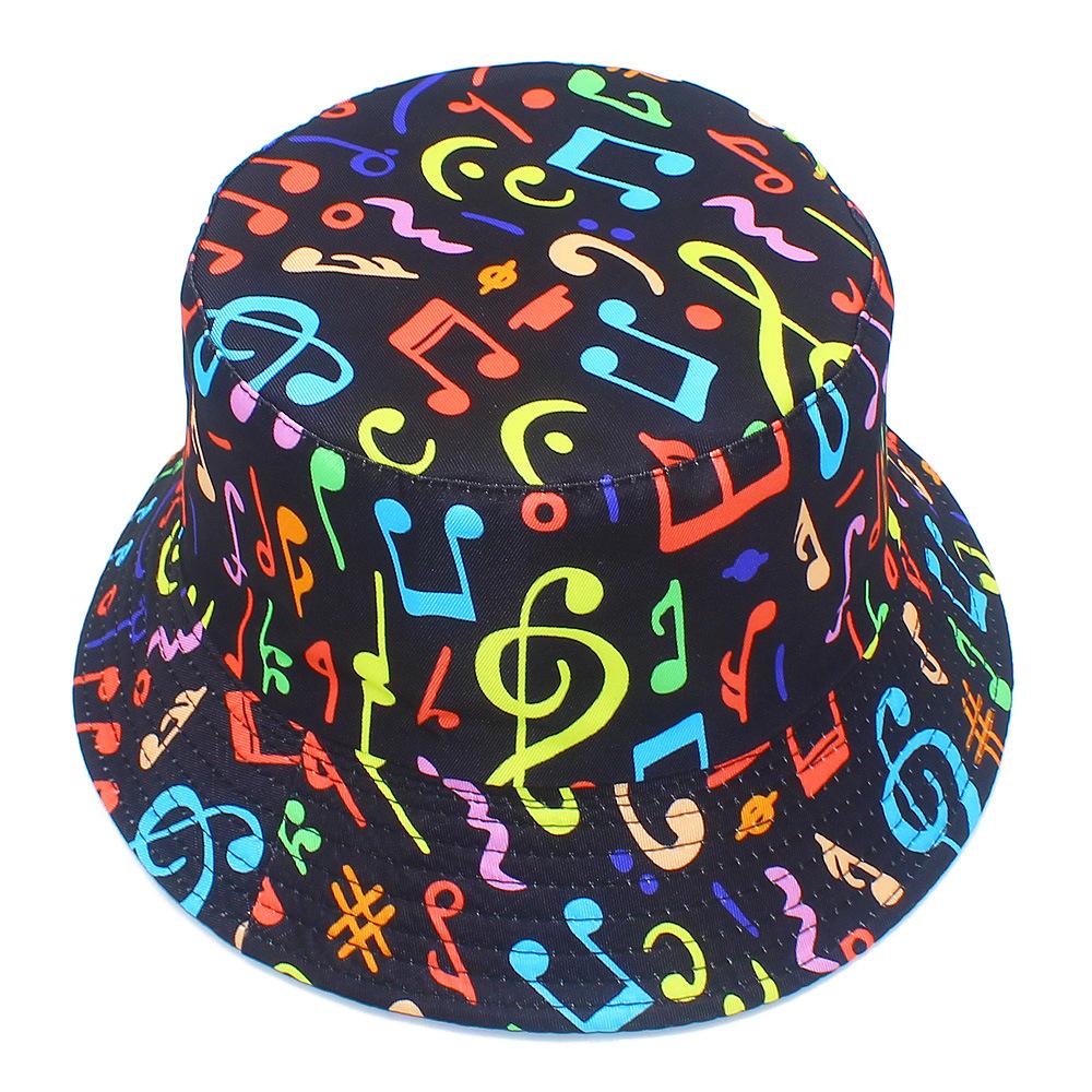 Adorable Musical Note Pattern Fisherman Hat Colorful Graffiti Hip Hop Bucket Hat for Men and Women Outdoor Sun Protection