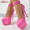 Aphixta Kūdikių rožinė 2 cm diržo sagtis Pimp Vakarėlis Diskoteka Šokių aukštakulniai moterims 5,5 cm platforma 16 cm aukšti ploni kulnai batai Super didelis dydis 50