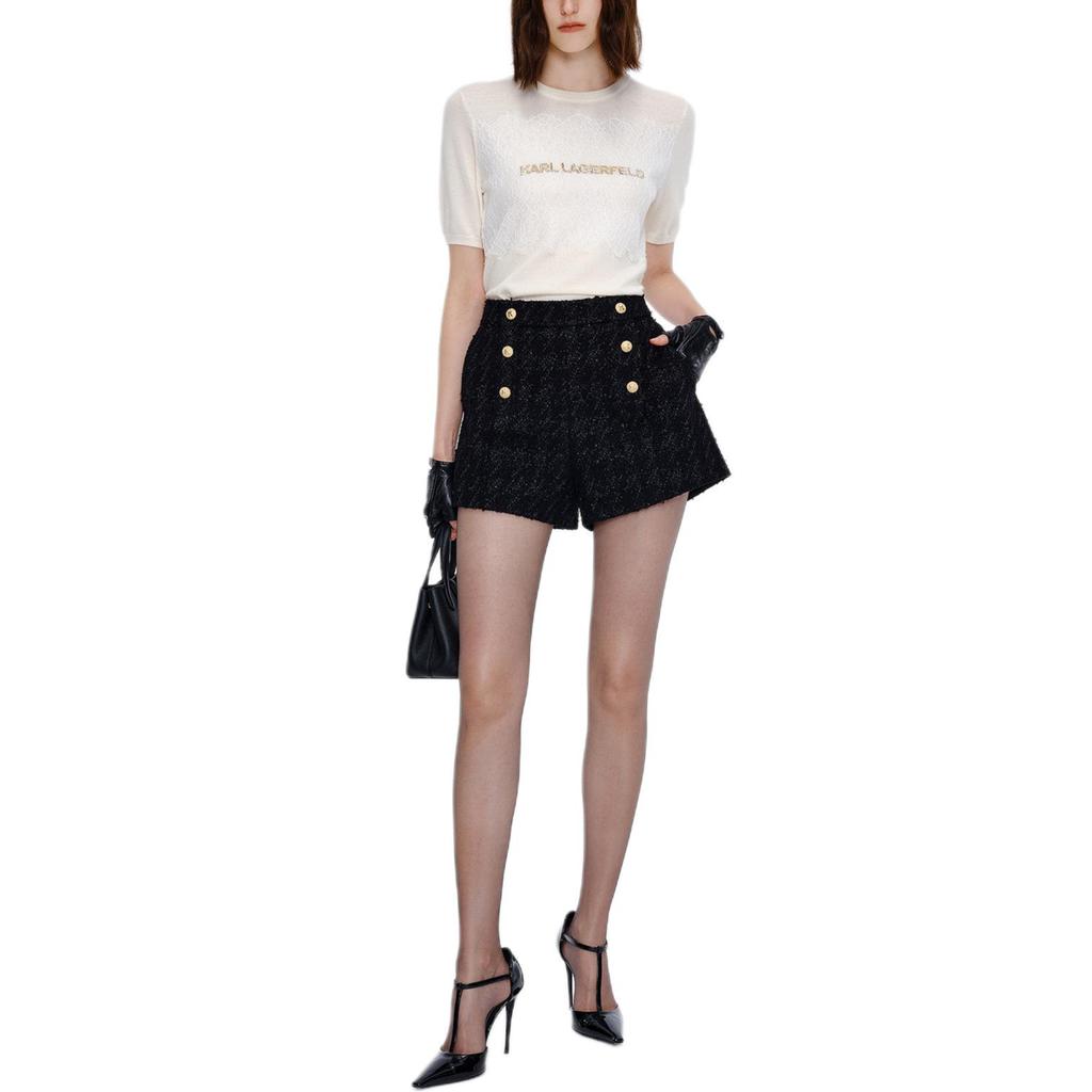Karl Lagerfeld Outdoor Commuter Lightweight Luxury Lace Short Sleeve Pullover T-Shirt Women Tops White M21L2334100