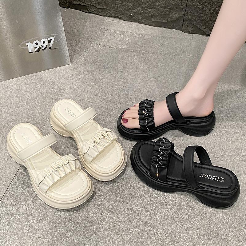 High-heeled Slippers Thick-heeled French Retro Half Slippers 2025 New Summer Lazy One-pedal Cool Slippers Women's Shoes