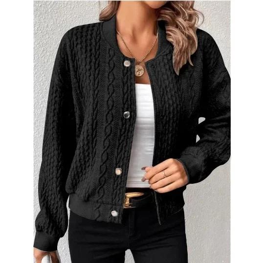 Women's M-3XL Size Fashion Solid Color Stand Up Collar Single Breasted Jacket for Women Combining Comfort and Fashion