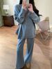 Light Knit Autumn-Winter V-Neck Sweater & Wide-Leg Pants Women’s Set