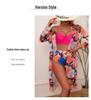 Women's European & American Mesh Gathered Bikini: Sexy Printed 3-Piece Swimsuit Set.