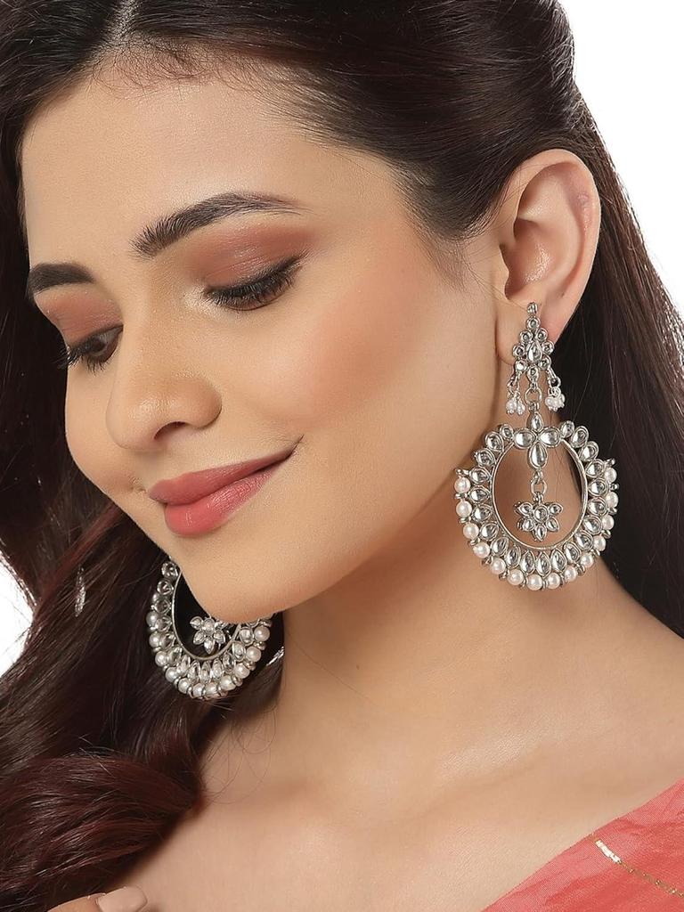 Oxidierte Silber Kundan Chandbali Ohrringe