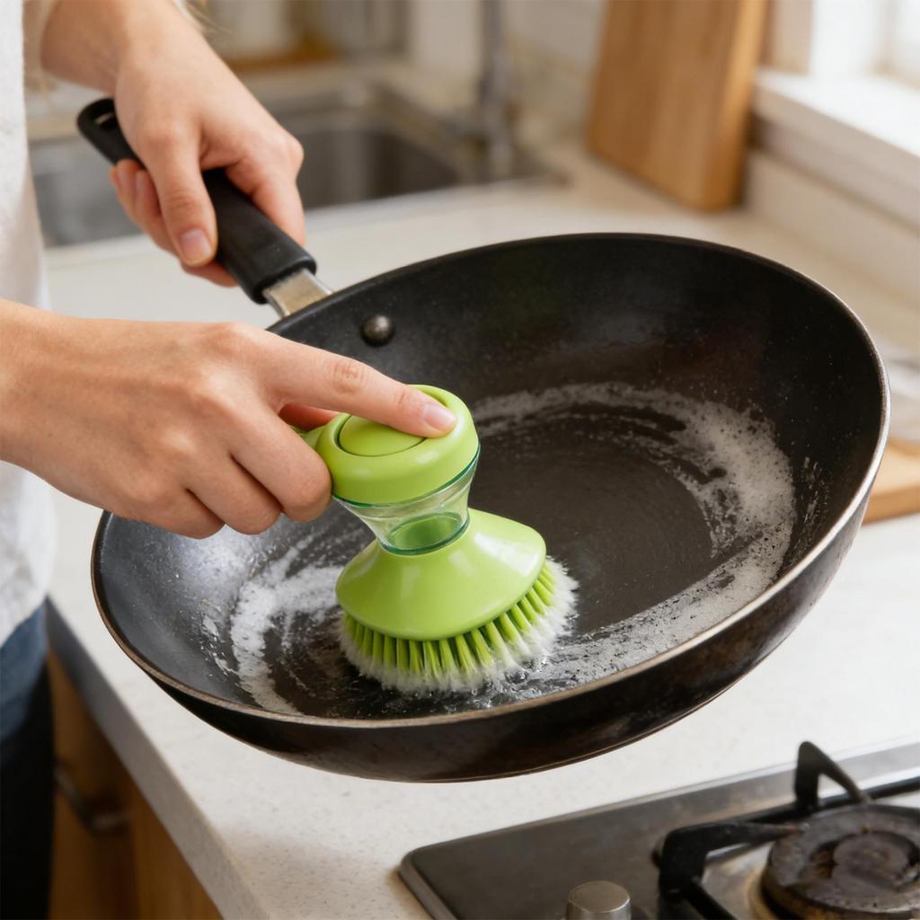Szczotka do naczyń z dozownikiem na płyn Zmywak Szczotka do mycia naczyń z uchwytem na garnek patelnię zlew kuchenkę naczynia miskę deskę do krojenia