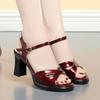 7cm Elegant Fashion Bright Leather Shoes Platform Sandals Summer 2025 Block High Heels Sandals Women for Office Mom Dance