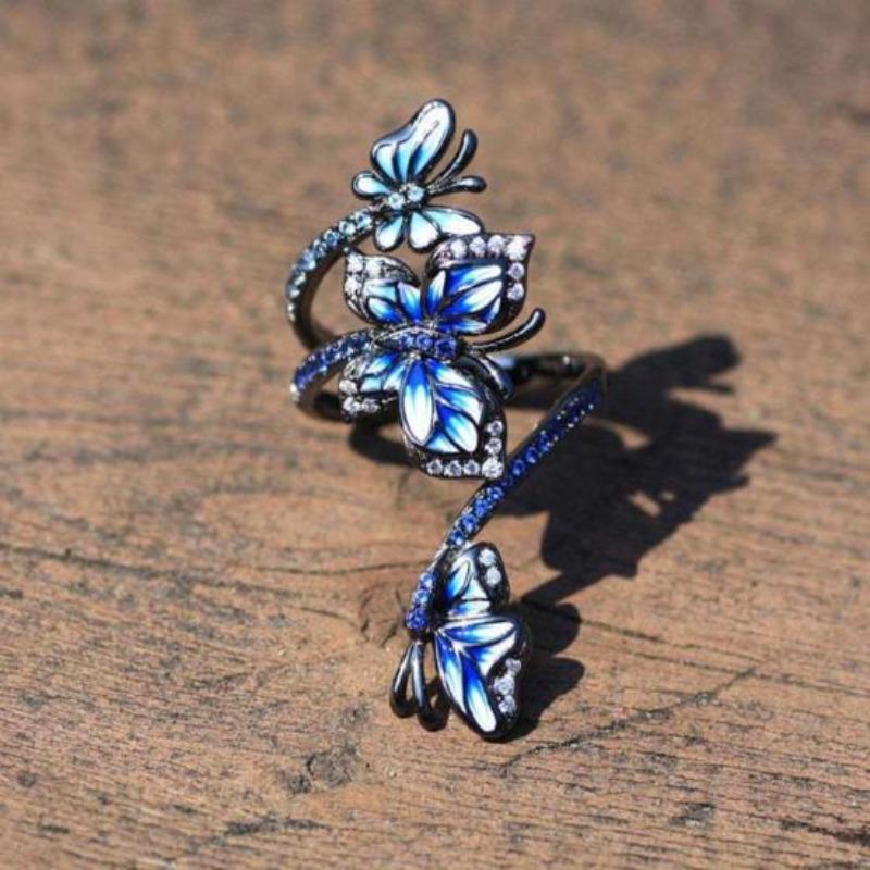 Novel Engagement Ring Exquisite Creative Vivid Three Butterflies