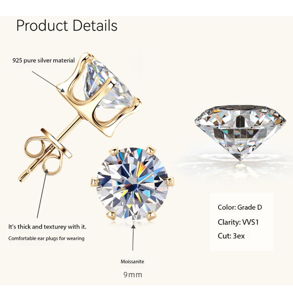 3-9mm Minimalist Delicate Six Prong Moissanite Stud Earrings Unique High End D VVS1 Exquisite Jewelry