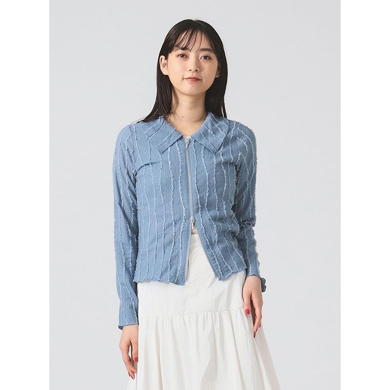 [Ray Beams] L/S TEE stripe shirring zip shirt ladies BLACK ONE SIZE