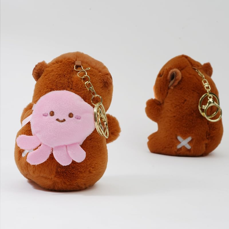 Clearstone Capybara Plush Keychain, Chavimaru Octopus, 18.5cm, Brown