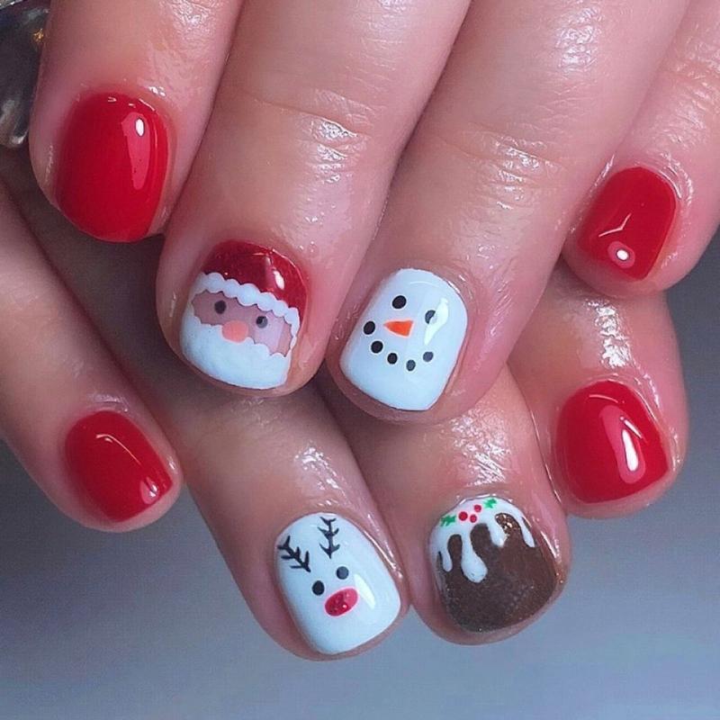 

Cartoon Snowman False Nail Christmas Press On Nail Santa Claus False Nail Elk Full Cover Stick on Nail for Winter 1