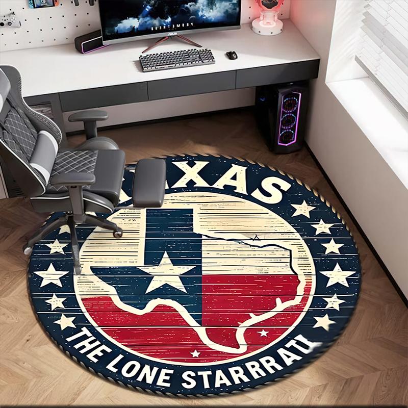 1pc The Texas State Flag and Cowboys Round Carpet Painted Printed Circular Carpet, Home Door Mat, Outdoor Travel Protection Carpet