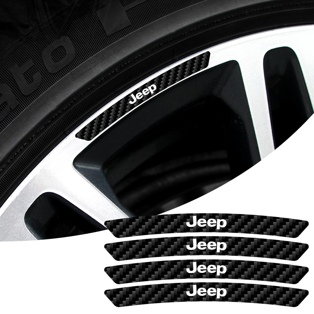 4Pcs Car Rims Wheels Curved Carbon Fiber Sticker Decal For Jeep Wrangler JK Grand Cherokee Gladiator Compass Renegade Patriot